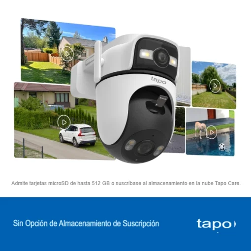 Cod. 406 C&aacute;mara Smart TP-Link Tapo C545D Dual 2K 360&deg; P/Exterior IP66 / Lente gran angular 165&deg; &amp; Teleobjetivo 6mm / Seg. autom&aacute;t. sincronizado / Detecci&oacute;n AI (pers. masc. veh.) / Vista Nocturna Intelig. / 8 puntos patrulla / Audio bidireccional / Soporta