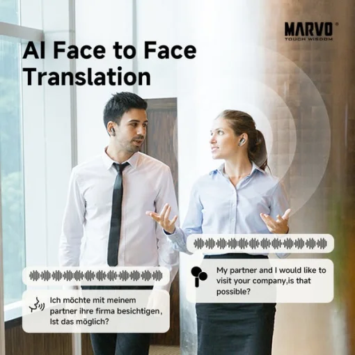 Cod. B:104  Audifonos TWS Marvo Ai Pro SOUND TS6389 / BT5.4 / Cancelación de ruido / Audio HD / Bat. 500mAh (30H) / Aud. carga 1.5H, uso 6H / USB-C / Chat GPT AI translation / IPX4