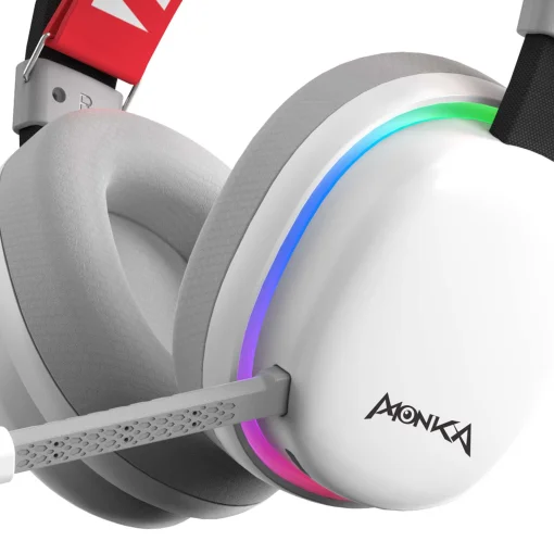 Cod. K:100 Headphone Monka Echo HG9069W Wireless 2.4G &amp; Bluetooth 5, Cableado AUX3.5mm / Iluminación RGB (estatica) / Micrófono omnidireccional extraíble /  Batería: 1000mAh / Compatible: PC, Android, Mac OS,IOS,PS4,PS5,XBOX ONE