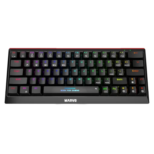 Cod. M:251 Teclado Mecánico MARVO KG962W / Tri-modo: (Wireless 2.4G + BT 5.0 &amp; cableado) / 63 teclas / Jixian Azul / Clásico Compacto 60% / RGB Rainbow (12 modos) / Bat. 1200 mA / Español