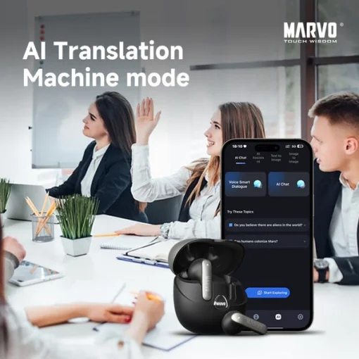 Cod. B:104  Audifonos TWS Marvo Ai Pro SOUND TS6389 / BT5.4 / Cancelación de ruido / Audio HD / Bat. 500mAh (30H) / Aud. carga 1.5H, uso 6H / USB-C / Chat GPT AI translation / IPX4