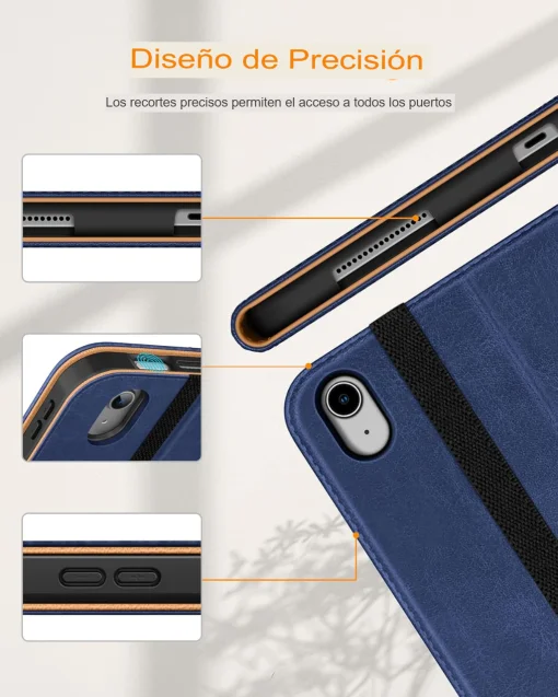 Cod. E:145 Estuche DTTO P/ iPad (A16) 11&ordf; Gen. 11" (2025) &amp; iPad 10&ordf; Gen. 10.9"(2022) / Funda de Soporte Tipo Folio de Cuero Premium para Negocios / Con porta L&aacute;piz / B-Azul Marino