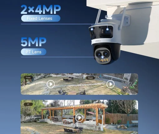 Cod. 424  C&aacute;mara Smart IMOU Cruiser Pano Z / 4*Lentes (4MP+4MP + 5MP*2) P/Exterior 360&deg; / 12x Zoom h&iacute;brido / Full Color 24/7 / IMOU SENSE&trade; AI / Detecci&oacute;n IA (pers. veh.) / Audio bidireccional / Soporta 2*microSD (1TB total) / IP66 / Wi-Fi 6 &amp; PoE