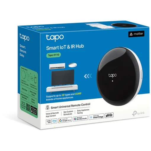 Cod. 1097 Controlador y Control Remoto Universal Smart TP-LINK Tapo H110 Hub IR &amp; IoT / controla hasta 18 electrodom&eacute;sticos IR (+8000 marcas), Sensores Tapo / Matter / Compatible: Alexa, Apple Home, Google Home, Siri / Control por Voz &amp; APP