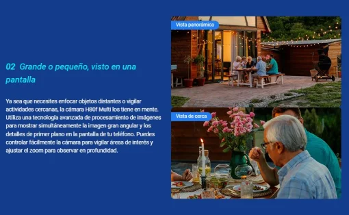 Cod. AE:365 Cámara Smart exterior EZVIZ H80f Multi 2K+ 360° lentes triple / Zoom 12× / Vista Nocturna Color / Auto-Zoom Tracking / 2*modos patrulla auto. / Detección humana/vehículo IA / Defensa activa / Audio bidireccional / microSD hasta 512GB / IP67 /