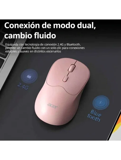 Cod. 297 Mouse Inal&aacute;mbrico ACER OMR268 PK / Dual (2.4G &amp; Bluetooth&reg; 5.2) / 1600 DPI / 4 botones / Dise&ntilde;o Ergon&oacute;mico / Bat. Recargable (500mAh)