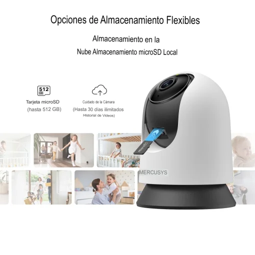Cod. 399 C&aacute;mara Smart Mercusys MC210 360&ordm; 2K 3MP / Detecci&oacute;n y seguimiento de movimiento / vista nocturna hasta 12&nbsp;m / Audio bidireccional / zona de privacidad / Soporta MicroSD (hasta 512GB) / compatible con Asist. Google y Amazon Alexa.