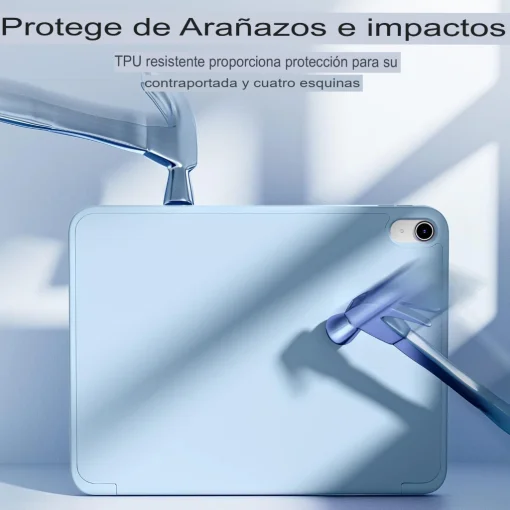 Cod. 146 Estuche Akkerds P/ iPad (A16) 11&ordf; Gen. 11" (2025) &amp; iPad 10&ordf; Gen. 10.9"(2022) / Protectora delgada de triple soporte / parte trasera TPU suave / Con porta L&aacute;piz / azul cielo