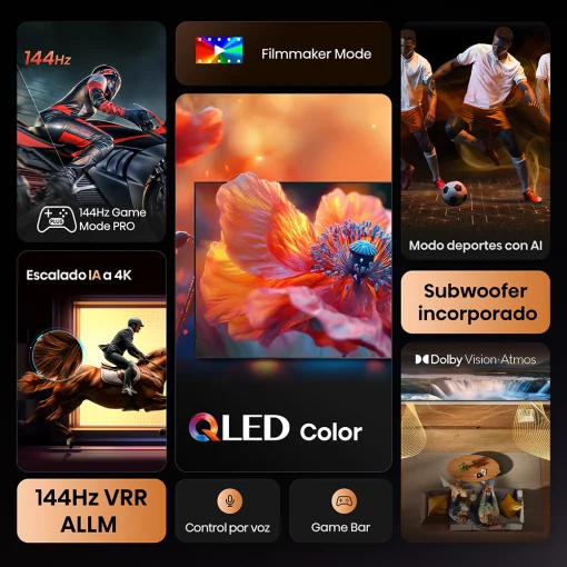 Cod. 127 Smart TV Hisense 98" 98Q6QG QLED 4K UHD / Google TV / FreeSync Premium / Dolby Vision / Dolby Audio / MEMC, AIPQ / Wi-FI 6, BT V5.3 / 4*HDMI 2.1, 2*USB / Control remoto por voz