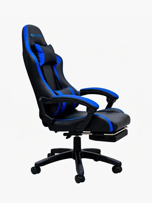 Cod. 1204 Silla Gamer Potenzza Black/Blue / Almohada cabeza y zona lumbar / reclinable 120&ordm; / Rotaci&oacute;n 360&deg; / Reposapi&eacute;s retr&aacute;ctil