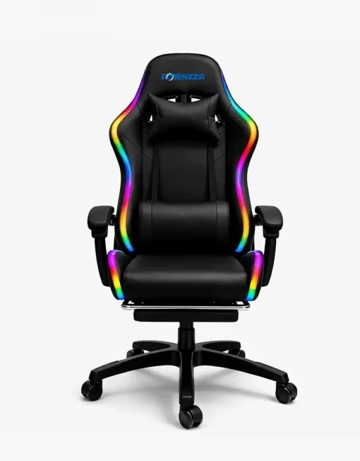 Cod. 1178 Silla Gamer Potenzza RGB Black / Iluminaci&oacute;n RGB / Almohada cabeza y zona lumbar / reclinable 120&ordm; / Rotaci&oacute;n 360&deg; / Reposapi&eacute;s retr&aacute;ctil