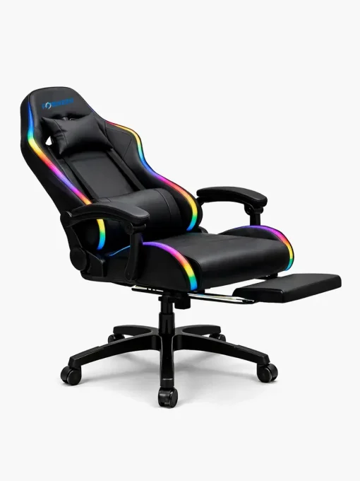 Cod. 1178 Silla Gamer Potenzza RGB Black / Iluminaci&oacute;n RGB / Almohada cabeza y zona lumbar / reclinable 120&ordm; / Rotaci&oacute;n 360&deg; / Reposapi&eacute;s retr&aacute;ctil