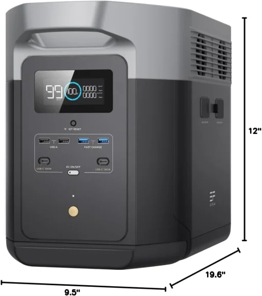 Cod. 230 Estaci&oacute;n de energ&iacute;a EF ECOFLOW DELTA Max (2000) / bat. LiFePO4 2016 Wh / 2400 W (sobretensi&oacute;n 5000 W) / 6*tomas CA, 2*DC, 2*USB-A, 2*USB-A 18W, 1*USB-C 100W / carga r&aacute;pida 1.8 hr. al 100%