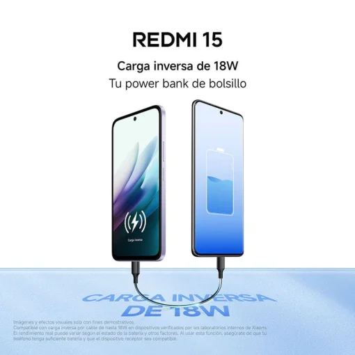 Cod. 317 Xiaomi Redmi 15 / 256GB Rom / 8GB Ram (16GB exten.) / Snapdragon&reg; 685 / 6.9" FHD+ 144Hz / Cam. Dual 50MP con AI + 8MP Frontal / Bat. 7.000 mAh Carga r&aacute;pida 33W / IP64 / USB-C / Gris