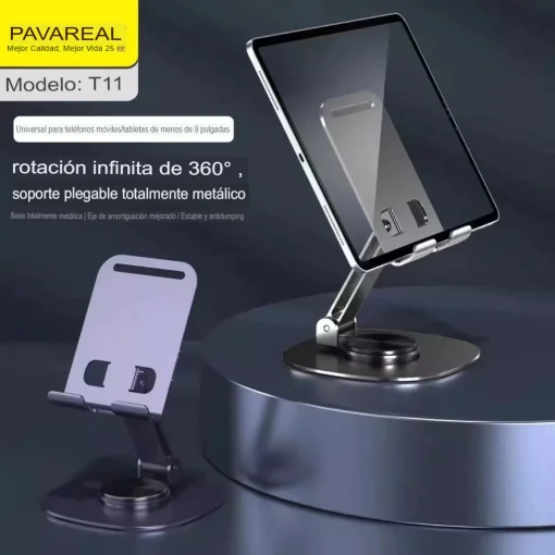 Cod. A:295 Soporte Pavareal T11 P/Celular y Tablet 4" hasta 13" / giratorio 360&deg; &amp; plegable / Material: aluminio / Purpura
