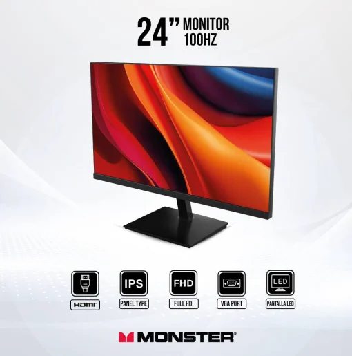 Cod. 129 Monitor MONSTER 24&quot; 1080p Full HD 100Hz IPS / 1*VGA, 1*HDMI (Cable) / Compatible con montaje VESA