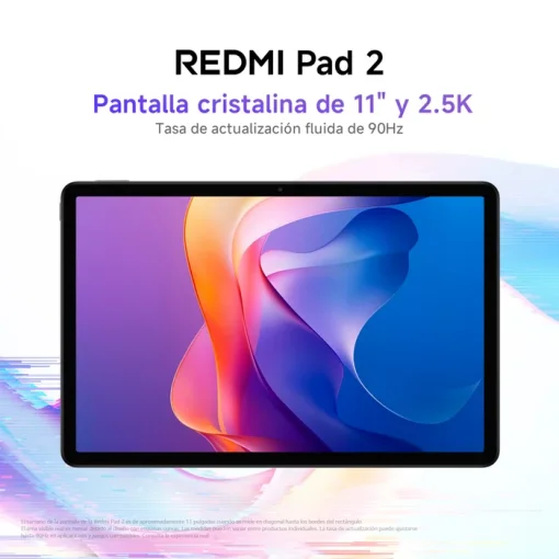 Cod. 152 Tablet REDMI Pad 2 / Helio G100-Ultra / Crystal-clear 11" 2.5K (2560&nbsp;x&nbsp;1600), 90Hz / 8GB RAM, 256GB Alm. Exp. MicroSD (hasta 2TB) / HyperOS 2 / Cam. post. 8MP, front. 5MP / Dolby Atmos / Bat. 9000 mAh - Verde Menta