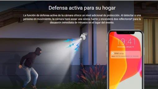 Cod.385 Cámara Smart p/exterior 360° EZVIZ HB8 2K+ / Batería integrada (210días) / Alm. interno 32GB, H.265 / Detección AI de Movimiento de Persona / Seg. Automático / FullColor 24/7 / Defensa activa &amp; Alertas de Voz Personalizadas / Audio bidireccional /