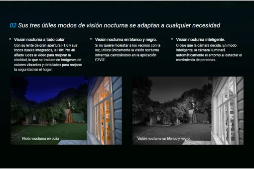 Cod. 395 Cámara Smart p/exterior 360° Wi-Fi EZVIZ H8c Pro 4K (8MP) / Visión nocturna a color / IR (hasta 30mt.) / Detección Personas/Vehículos IA / Seg. Zoom automát. / Defensa activa / Audio bidireccional / IP66 / Soporta microSD (hasta 512GB) / compatib