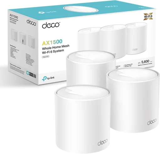 Cod. 097 Sistema Mesh Wi-Fi 6 TP-LINK DECO X10 (3-Pack) / AX1500 / tecnología OFDMA y MU-MIMO / Conecta 120 dispositivos / cubre hasta 5.600 ft² / 520m²) / Control parental / impulsado por IA / compatible: Alexa, Google Home&lt;