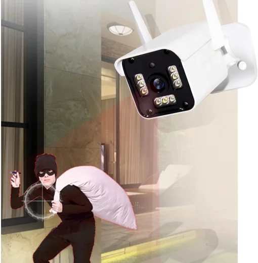 Cod. 268 Cámara Smart Wi-Fi, P/Exterior HY QC2 Full HD 1080p / 9 LED + infrarrojo / Detección de movimiento / Audio bidireccional y Alarma / almacenamiento micro SD hasta 128GB