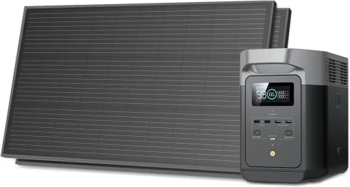 Cod. 220 Estación de energía portátil EF ECOFLOW DELTA 2 &amp; 2*paneles solares 100 W y 12V/ bat. LiFePO4 1024 Wh / salida: 1800W / Salida (AC 110V*6, USB-A 5V/2.4A*2, USB-A 18W*2, USB-C 100W*2, CAR 12V/10A*1, DC 12V/3A*2) Carga rápida 80 min