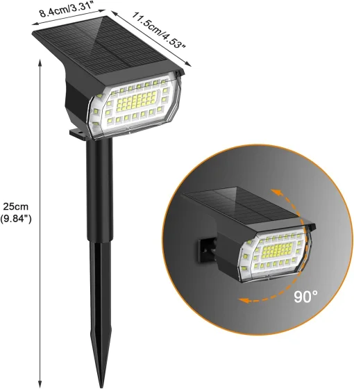 Cod. 893 Lámpara solar P/exterior TD-001 / 46 luces LED Blancas / alimentadas por energía solar / IP65 impermeable / 3 modos de iluminación / encendido-apagado automático / P/patio, piscina, o montaje pared