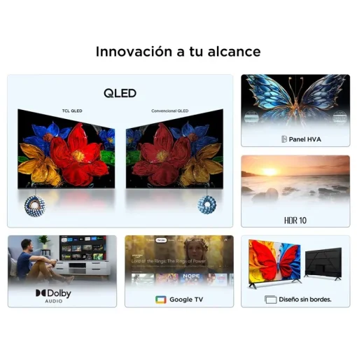 Cod. 131 Smart TV TCL 32S5K 32" QLED FHD / Google TV / HDR 10 / Dise&ntilde;o Slim, Bisel Met&aacute;lico / 2*HDMI, 1*USB / Wi-FI + BT 5.0 / Dolby Audio / Control remoto por voz Google
