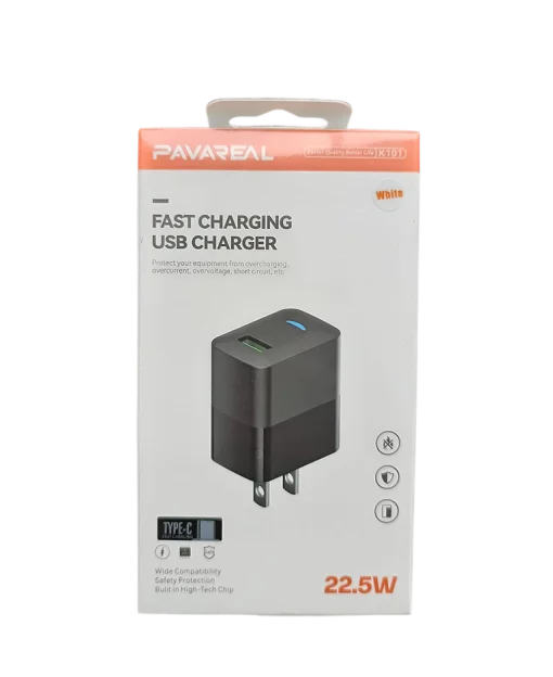Cod. 262 Cargador de pared Pavareal K101 22.5W (Carga r&aacute;pida) / 1*Puerto USB-A DC 5V/3A / incl.Cable USB-C