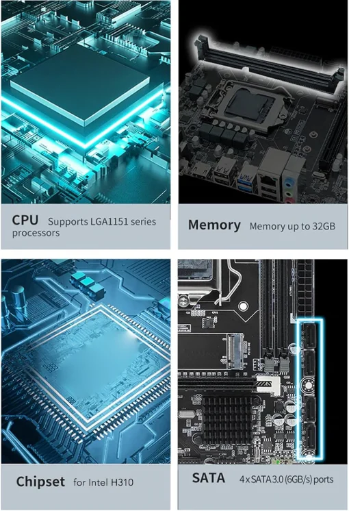 Cod. 127 Mainboard GOLDEN AMOG H310 / 8va.y 9na. Gen /M-ATX / Socket 1151 / 2 DDR4 2666, 2400, 2133 / 4*Sata / 1*M.2 / VGA / HDMI / USB 3.0 / USB 2.0 / PCI Express / LAN