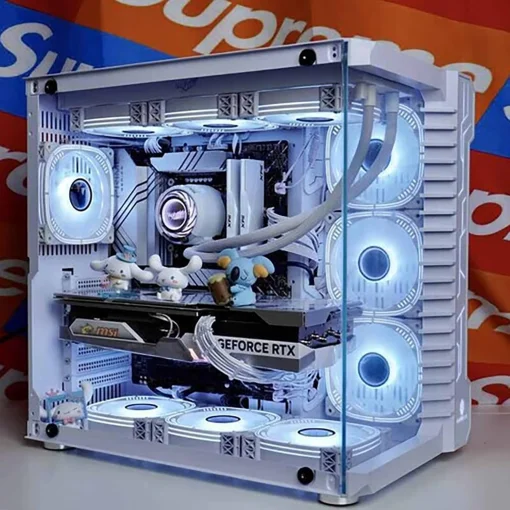 Cod. 373 Case GAMEKM CA-025 White / ATX / acero de aleación / lateral y frontal vidrio templado vista 270° / admite refrigeración líquida de 360°, luz LED ARGB / USB 3.0, USB 2.0, HD audio / sin fuente