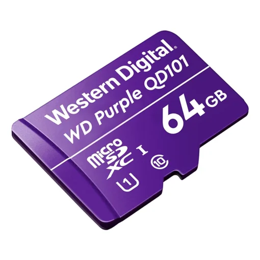 Cod. 290 Micro SD Western Digital WD Purple QD101 / 64GB / P/Videovigilancia / Clase 10 U1 / Lectura 50MB / Escritura 40MB / Ultra resistencia