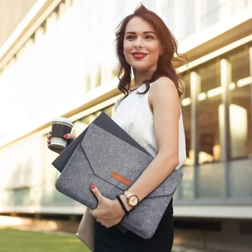 Cod. 097 Estuche 2 en 1 (Laptop +cargador) de fieltro acrilico INS PIN LS216 P/laptop de 14.0&quot; / Gris oscuro