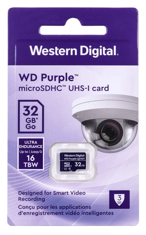 Cod. 312 Micro SD Western Digital WD Purple QD101 / 32GB / P/Videovigilancia / Clase 10 U1 / Ultra resistencia (hasta 16TBW)