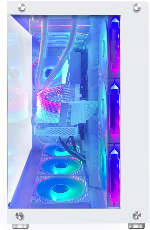 Cod. 362  Case WJCOOLMAN CA-020 White / ATX / lateral y frontal vidrio templado vista 270° / admite refrigeración líquida de 360° / USB 3.0, USB 2.0, HD audio / sin fuente