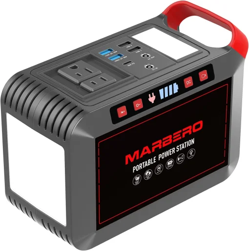 Cod. 179 Banco de Energía MARBERO 300W, 237Wh/64 000mAh, P/laptop: 2*Tomas AC 110V / 1*puerto DC / 4*puertos USB-A (2*QC 3.0 carga rápida + 2*5V/3.1A) / 1*USB-C 18W / 2*Linternas LED / Peso 4.6 lbs