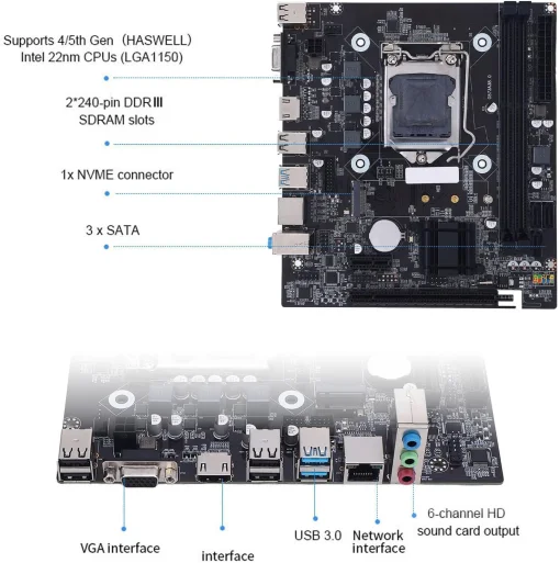 Cod. 124 Mainboard GOLDEN AMOG H81 / Intel 4ta. 5ta Gen / Micro-ATX / Socket 1150 / 2 DDR3 / 3*Sata, 1*M.2 / VGA/HDMI/USB 2.0/USB 3.0 / 1 x PCIe X16/ LAN