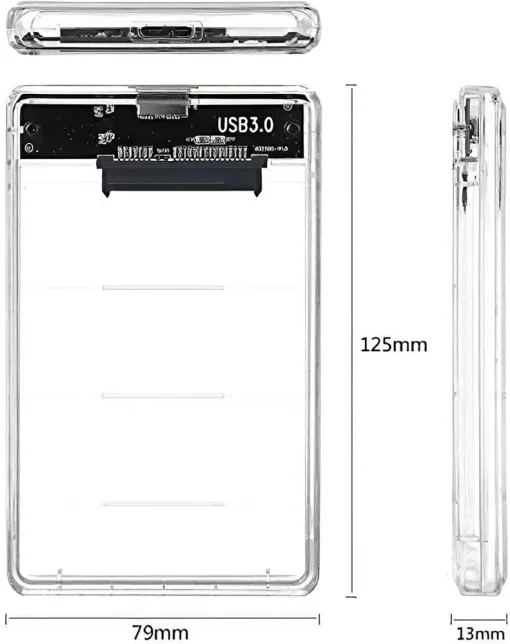 Cod.022 Capsula para Disco Duro Externo SATA 2.5" USB 3.0, HDD/ SSD/ SATA III/ Transparente