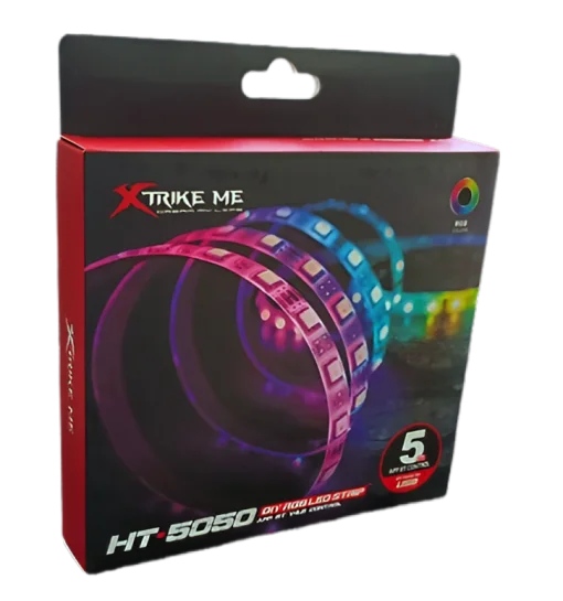 Cod. L:876 Kit de cinta de luces LED RGB Xtrike Me HT-5050 / 5 Mt. /alimentación USB / Bluetooth / Control APP compatible con Android, iOS