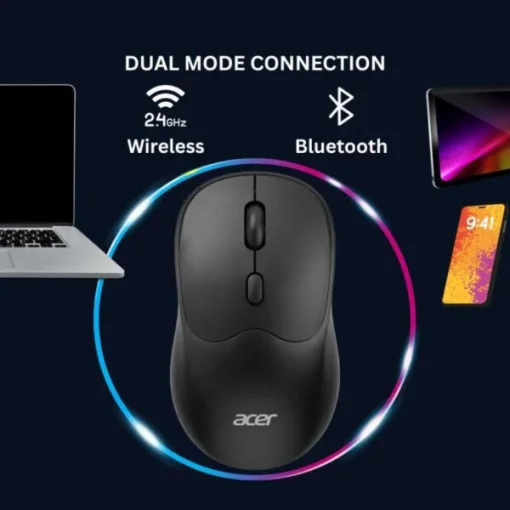 Cod. 296 Mouse Inal&aacute;mbrico ACER OMR268 BK / Dual (2.4G &amp; Bluetooth&reg; 5.2) / 1600 DPI / 4 botones / Dise&ntilde;o Ergon&oacute;mico / Bat. Recargable (500mAh)