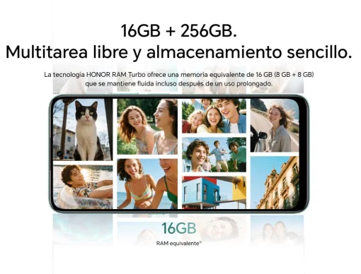 Cod. 299 HONOR X7d / 256GB Rom / 8GB Ram / LTE (Dual SIM) / 6.77" HD+ 120 Hz / Cam. 108MP con AI, 8MP Frontal / MagicOS 9 (Android 15) / Bot&oacute;n AI / Resistencia al agua IP65 y caidas SGS / Bat. celda dual 6.500 mAh / Plata Meteoro