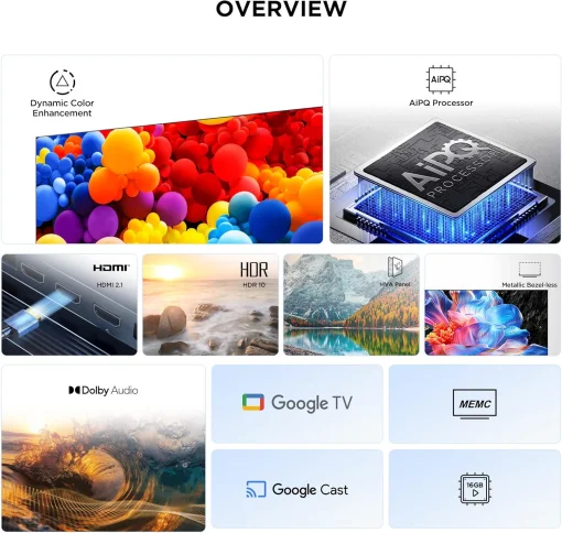 Cod 129 Smart TV TCL 75" 4K 75P6K HDR 10+ MEMC / Google TV / AiPQ / Dynamic Color / Bisel Met&aacute;lico / Panel HVA / HDMI 2.1, USB 3.0 / WiFi 5 &amp; BT5.2 / DTS-HD audio 15W*2 / Google Cast / Control remoto por voz