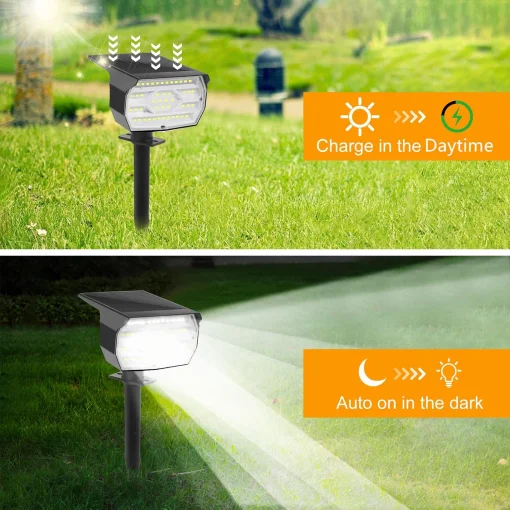 Cod. 893 Lámpara solar P/exterior TD-001 / 46 luces LED Blancas / alimentadas por energía solar / IP65 impermeable / 3 modos de iluminación / encendido-apagado automático / P/patio, piscina, o montaje pared