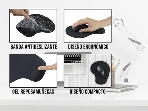 Cod. 029 Mouse&nbsp;Pad&nbsp;INS con Apoyadera de silicon / Black