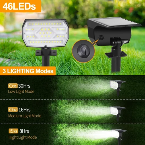 Cod. 893 Lámpara solar P/exterior TD-001 / 46 luces LED Blancas / alimentadas por energía solar / IP65 impermeable / 3 modos de iluminación / encendido-apagado automático / P/patio, piscina, o montaje pared
