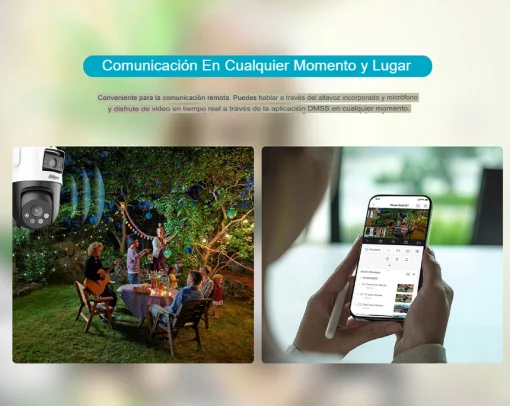 Cod. 371 Cámara Smart Exterior 360° DAHUA Picoo Dual 2K D1 3MP+3MP / Wi-Fi 6 / Vista Nocturna Dual Ligth (40m IR) / Detección humana/vehículo IA / 6*modos patrulla / Alarma (Luz y sonido) / Seg. automát. / Audio bidireccional / Soporta microSD (hasta 256G