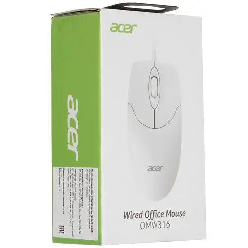 Cod. 294  Mouse ACER OMW316 Office / 3 botones / &Oacute;ptico 1200DPI / ergon&oacute;mico / Plug &amp; Play / Cable 1.5 m, USB