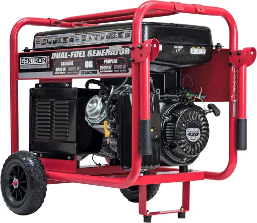 Cod. 232 Generador Gentron GG10020GL 10000W / Dual: Gas o Gasolina 8GL. / Salida: 4*tomas AC 120V, , 1*120V bloqueo giro, 1*120/240V bloqueo giro, 1*12V CC. / Funci&oacute;na 11 Hr. 50% / arranque el&eacute;ctrico