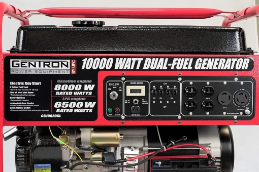 Cod. 232 Generador Gentron GG10020GL 10000W / Dual: Gas o Gasolina 8GL. / Salida: 4*tomas AC 120V, , 1*120V bloqueo giro, 1*120/240V bloqueo giro, 1*12V CC. / Funci&oacute;na 11 Hr. 50% / arranque el&eacute;ctrico