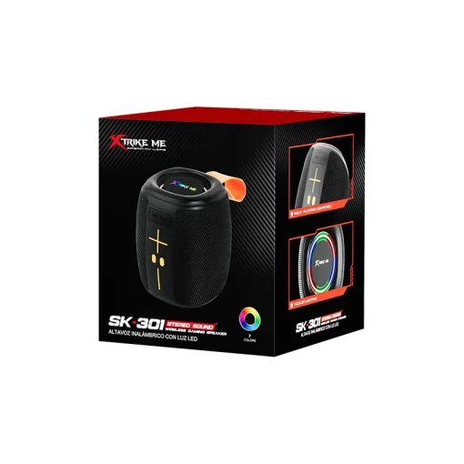 Cod. 247 Parlante Bluetooth Xtrike Me SK-301 / 8W / LED-RGB / Lector USB y MicroSD (32GB max) / USB-C, Batería integrada 1200mAh
